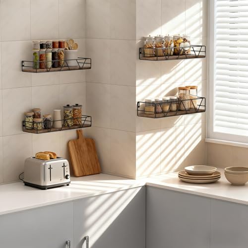 Amaoot Floating Shelves Set of 4, Home Wood Wall Shelf, Farmhouse Shelf for Bedroom, Wall Mounted Floating Shelf for Living Room, Bedroom, Bathroom, Kitchen, Office (Brown) - color: Brown-4pcs