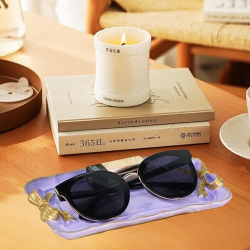 Vintage Decorative Tray Jewelry Tray Towel Tray Storage Tray Rings Necklace Bracelets Earrings Trays Cosmetics Jewelry Organizer Retro Design Bow Decor Resin Plate Coquette Room Decor (Purple) - color: Purple