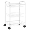 SONGMICS 3-Tier Metal Rolling Cart, Storage Cart with Removable Baskets, Utility Cart with Wheels and Handle, for Kitchen, Bathroom, Laundry Room, White UBSC003W01 - color: White