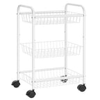 SONGMICS 3-Tier Metal Rolling Cart, Storage Cart with Removable Baskets, Utility Cart with Wheels and Handle, for Kitchen, Bathroom, Laundry Room, White UBSC003W01 - color: White