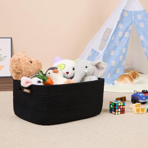 MiniArk Large Storage Baskets for Shelves, Closet Organizers Bins for Clothes Blanket Towels, Baby Nursery, Toy Baskets Box, Woven Rope Baskets, 17 x 13 x 7.5”, 3 Packs Black - color: Black, size: 3pcs-L17×W13×H7.5"