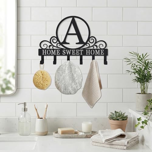 Metal Letter A Key Holder for Wall, Monogram Coat Rack Wall Mount, Key Hooks Perfect for Bathroom, Living Room, Kitchen, Office Ideal Wedding, Anniversary, Housewarming Gift (A) - style: A