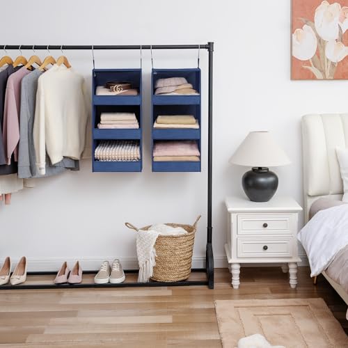 GRANNY SAYS 3-Shelf Closet Organizers and Storage, Foldable Hanging Closet Organizer, Closet Hanging Shelves with 2 Metal Hooks, Leak-Proof Hanging Organizer for Closet, Navy, 2-Pack - color: 3-shelf Navy, size: 2-Pack