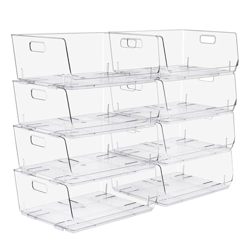 Sorbus Stackable Storage Bins Open Front, Clear Stackable Storage Bins, Pantry Bins for Storage and Organization, Acrylic Stackable Bins for Kitchen, Clear Pantry Organizer Bins (Large 8 Pack) - size: Large, style: 8 Pack
