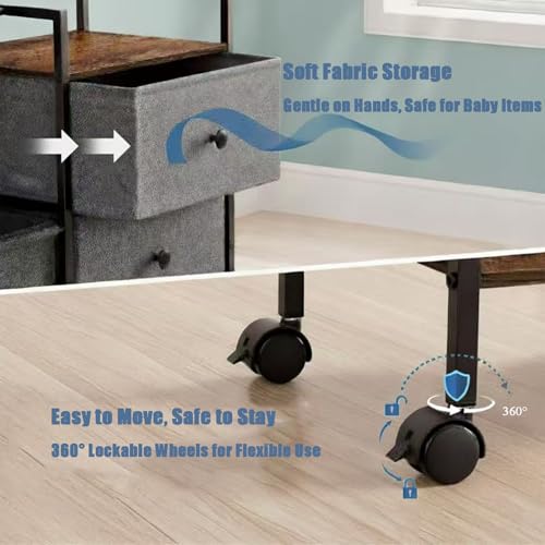 PandaEar Baby Diaper Caddy Organizer and Storage, 3-Tier Rolling Nursery Cart with Drawers & Dividers, Mobile Utility Storage Cart with Wheels for Baby Essentials, Bedroom, Changing Table, Darkgrey