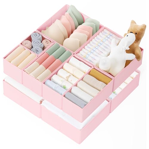 Criusia Drawer Organizer Clothes, 10 Pack Dresser Organizer for Baby Clothes, Underwear, Sock- Foldable Closet Organization and Storage Dividers Bins for Nursery, Bedroom (Pink) - color: Pink, size: 10PACK