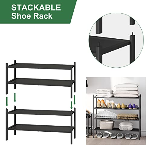 kiplant 2-Tier Black Bamboo Shoe Rack, Stackable Bamboo Wood Shoe Rack for Closet, Entryway & Hallway - color: Black, size: 2-Tier