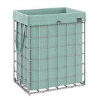 SONGMICS Laundry Hamper, 23.8 Gal. (90L) Laundry Basket, Collapsible Clothes Hamper, Removable and Washable Liner, Metal Wire Frame, for Bedroom Bathroom, Silver and Mint Green ULCB190C01 - color: Silver + Mint Green, size: 90 L