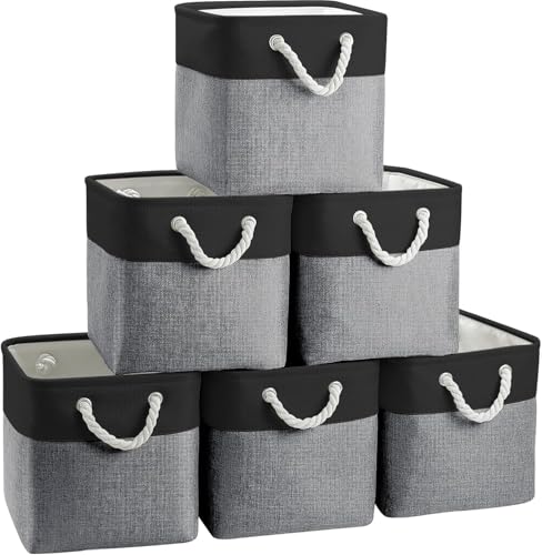 Cube Storage Bins, Collapsible Fabric Cube Storage Bin, 11 Inch Cube Storage Bins with Handles, Foldable Storage Cubes (Black/Gray, 6Pack) - color: black and gray