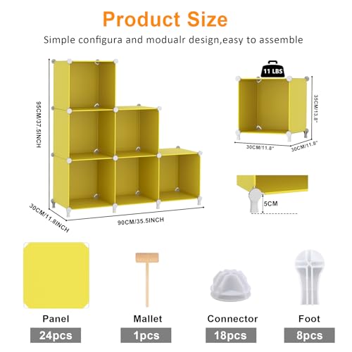 AWTATOS Cube Storage Organizer, 6 Cube Closet Organizers and Storage, DIY Stackable Bookshelf Plastic Clothes Organizer Shelving for Bedroom, Home, Yellow - color: Yellow