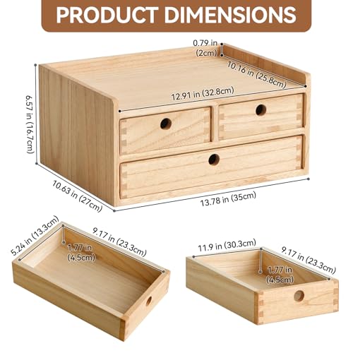 KIRIGEN Wood Organizer Shelf with 3 Drawers for Home Kicthen Decor Office Supplies Desktop Cabinet for Drawer Organizer - Desk Accessories Storage Box -Countertop Shelf Natural（DT2D3C-NA） - color: Natural, size: 2 layer-3 drawers