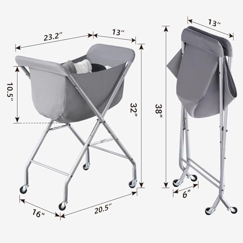 ELYKEN Laundry Cart with Wheels, 32”H Easy Rolling Laundry Hamper with Removable Liner Bag, Sturdy Metal Frame Clothes Basket with 4 Casters and 2 Brakes - color: Gray, size: 23.2"L x 13"W x 32"H