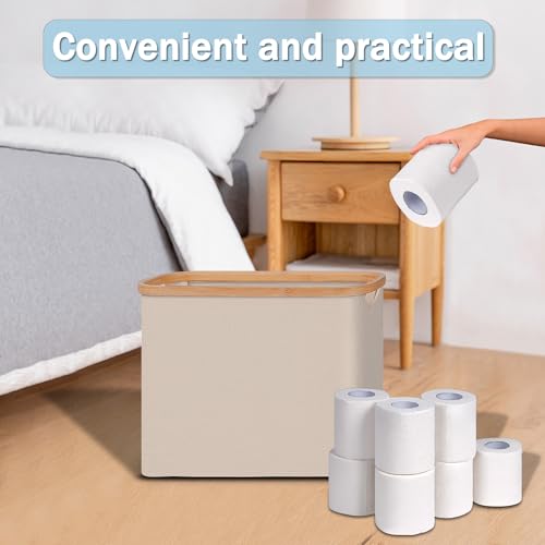 efluky Toilet Paper Basket with Lid, Toilet Paper Organizer for Bathroom, Free Standing Toilet Paper Holder with Storage, Brownbeige - color: Brownbeige
