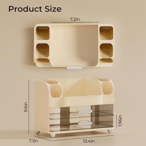 Makeup Organizer for Vanity with 2 Large Drawers, Cosmetic Display Case with Brush Holders, Easy to Storage for Bathroom Countertop Skincare, Perfume, Cream White - color: Cream White