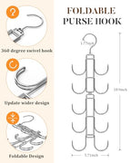 Purse Hanger for Closet, 360 Degree Purse Organizer with 10 Hooks Bag Handbag Hanger Hooks for Purse Hanging, Durable Purse Display Rack Space-Saving Bag Organizer for Women