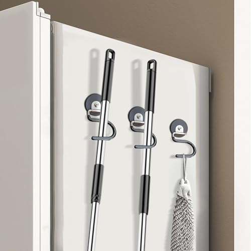 Magnetic Broom Hooks Broom Holder Do Not Require Drilling Warehouse Kitchen Refrigerator Metal Surface Suitable Broom Holder Wall Mount (Black, Single) - color: Black, size: Single