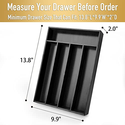 Besilord Bamboo Silverware Holder - Drawer Organizer with 5 Slots (Black) - color: Black, size: 5 Slots