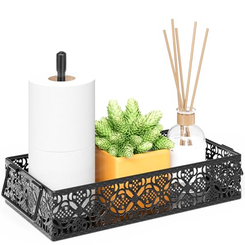 Toilet Tank Topper Paper Basket - Basket Decor Box with Magnetic Paper Towel Holder for Restroom Bathroom (Black) - color: Black