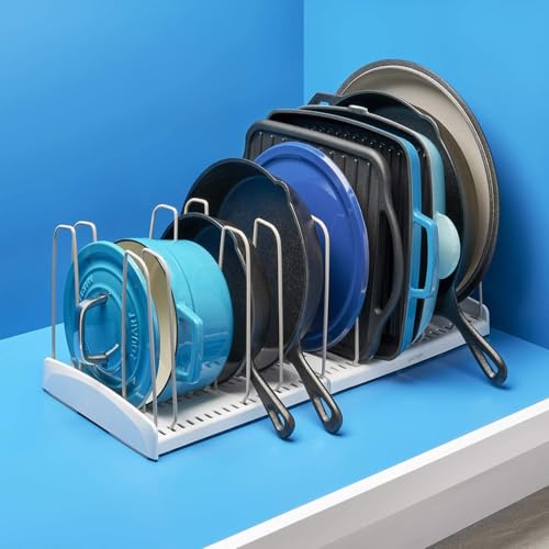 YouCopia StoreMore Expandable Cookware Rack with Tall Steel Wires, 12.5"-22" Wide Adjustable Pan Organizer for Kitchen Cabinet Storage, Classic Edition - size: Expandable Classic