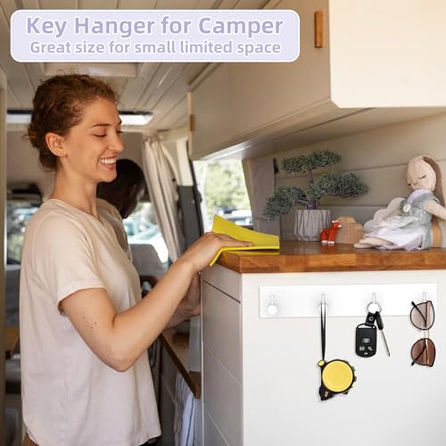 VIS'V Key Holder Wall Mount, Large Metal Self Adhesive Key Hanger with 4 Hooks, No Drilling, Extra Adhesive Strip, White - color: White