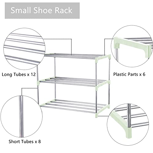 Small Shoe Rack, Narrow Stackable Shoe Shelf Organizer for Entryway, Doorway and Bedroom Closet (3-Tier, Green) - color: Green, size: 3-Tier