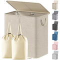 Lifewit Double Laundry Hamper with Lid and Removable Laundry Bags, Large Collapsible 2 Dividers Dirty Clothes Basket with Handles for Bedroom Laundry Room Closet Bathroom College, 136L Beige - color: Beige, size: 136L