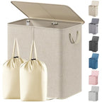 Lifewit Double Laundry Hamper with Lid and Removable Laundry Bags, Large Collapsible 2 Dividers Dirty Clothes Basket with Handles for Bedroom Laundry Room Closet Bathroom College, 136L Beige - color: Beige, size: 136L