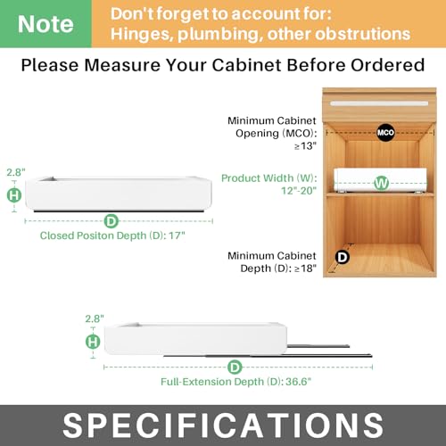 Pull out Cabinet Organizer, Expandable(12"-20") Heavy Duty Slide out Drawers Fixed with Adhesive Nano Film for Pots, Roll out Shelf Storage for Kitchen Base Cabinet, Pantry, Bathroom(2-Pack) - color: White, size: 17"D×12"-20"W(2 Pack)