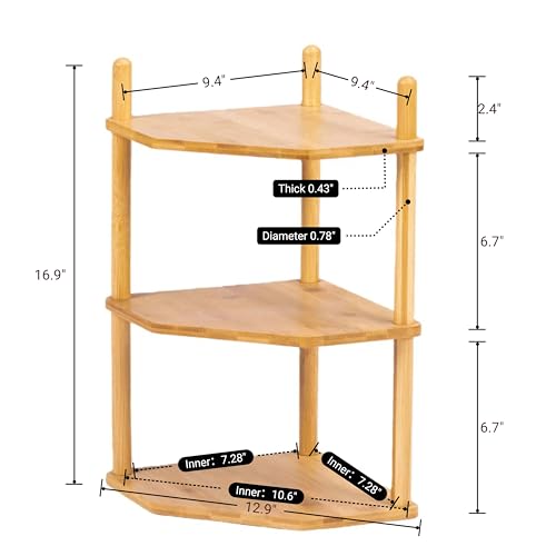 3-Tier Expandable Bamboo Corner Shelf - Dish/Plate Organizer for Cabinet, Kitchen Counter Shelf & Small Kitchen Shelf, Adjustable (Natural, 1-Pc 6.70" H) - color: 6.7"H-Natural-3