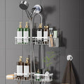 DAOYA Shower Caddy Hanging - Over Shower Head Caddy, 0.82 inch Universal with 2 Shelves, Soap Holder, Toothbrush Holder & Reusable Suction Hook, Complete Silver Bath Organizer Set - color: Silver