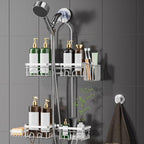 DAOYA Shower Caddy Hanging - Over Shower Head Caddy, 0.82 inch Universal with 2 Shelves, Soap Holder, Toothbrush Holder & Reusable Suction Hook, Complete Silver Bath Organizer Set - color: Silver