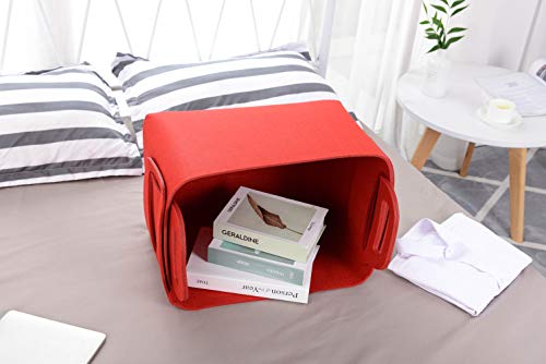 Minoisome Storage Basket Felt Storage Bin Collapsible& Convenient Box Organizer with Carry Handles for Office Bedroom Closet Babies Nursery Toys Laundry (Red, 17.9inch（L）×12.2inch（W）×11.6inch（H）) - color: Red, size: 17.9inch（L）×12.2inch（W）×11.6inch（H）