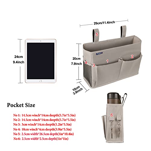 Surblue Bedside Caddy Hanging Bed Organizer Storage Bag Pocket for Bunk and Hospital Beds, College Dorm Rooms Baby Bed Rails,Camp 4 Pockets and 2 Hooks (Gray) - color: A-Grey, size: Small