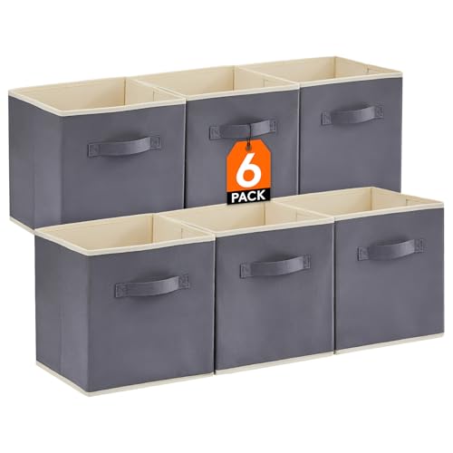 Lifewit Storage Cubes, Foldable Decorative Fabric Storage Baskets for Organizing Home Organizers with Handles for Shelves, Closet, 11 Inch Bins, 18L Gray, 6 Packs - color: Gray, size: 6pcs-11INCH