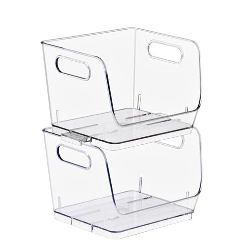 Sorbus Stackable Storage Bins Open Front, Clear Stackable Storage Bins, Pantry Bins for Storage and Organization, Acrylic Stackable Bins for Kitchen, Clear Pantry Organizer Bins (Small Square 2 Pack) - size: Small Square, style: 2 Pack