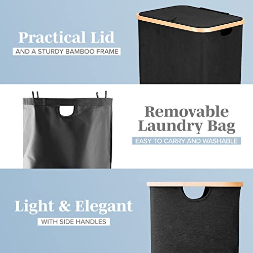 LONBET Laundry Basket with Lid, Made from Breathable Fabric | Aesthetic Clothes Hampers for Laundry with Side Handles & Sturdy Bamboo Frame (26 Gallons - Single, Black) - color: Black, style: 26 Gallons - Single
