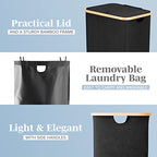LONBET Laundry Basket with Lid, Made from Breathable Fabric | Aesthetic Clothes Hampers for Laundry with Side Handles & Sturdy Bamboo Frame (26 Gallons - Single, Black) - color: Black, style: 26 Gallons - Single