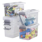 6-Pack Home Storage Bins, Plastic Container, Latching Box with Handle (Grey handle) - color: Grey handle