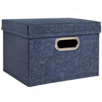 Household Essentials Collapsible Cotton Blend Storage Box with Lid and Metal Grommet Handle, Set of 2, Denim - color: Denim, size: 2 Count