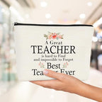 Best Teacher Ever Makeup Bag,Watercolor Flower Floral Teacher Cosmetic Bag Gift for Women,Girly Aesthetic Zipper Makeup Pouch
