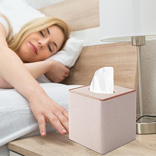 Tissue Box Cover Square Tissue Box Holder PU Leather Facial Organizer with Magnetic Bottom,Decorative Napkin Caddy for Vanity Dresser Night Stand Table Countertop Home Office Car,Beige - color: Linen Texture Beige