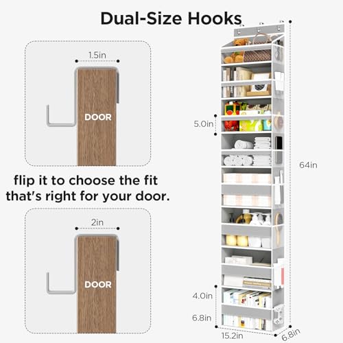 Mefirt Over The Door Organizer, 8 Shelf Door Hanging Organizers with 8 Large Capacity Pockets, Back of Door Organizer Storage Hanging Shelves for Closet Bathroom Bedroom Nursery - color: Grey, size: 8-Tier