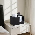 Square Tissue Box Cover with 2 Compartments Storage Organizer, PU Leather Tissue Box Holder with Remote Control Holder for Livingroom Nightstand, Multifunctional Cube Tissue Holder (Black) - color: Black