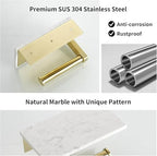 BWE Brushed Gold Toilet Paper Holder with Marble Shelf, Toilet Paper Roll Holder Wall Mounted, Toilet Paper Roll Holder with Phone Shelf 304 Stainless Steel Tissue Holder for Bathroom Washroom - color: Brushed Gold