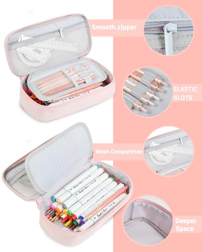 YOKUMA Pencil Case,Large Capacity Pencil Pouch,Aesthetic Zipper Pencil Box, Back to School Supplies for College Student Teen Adults,Travel Essentials,Electronic Cable Organize - color: Pink