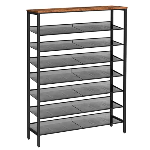 HOOBRO Shoe Rack for Entryway, 8-Tier Shoe Shelf, Large Capacity Shoe Storage Organizer for 32-40 Pairs of Shoes, Front Door Entrance, Hallway, Closet, Space Saver, Rustic Brown and Black BF118XJ01 - size: 8 Tiers (39.4"W)