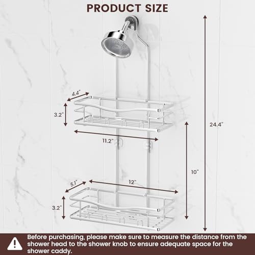 REINHARDT Shower Caddy Hanging, Rustproof Shower Caddy Anti-Swing Shower Organizer Over Showerhead No Drilling Shower Racks with Soap Holder Multi Hooks Bathroom Storage for Shampoo Sponge, Silver - color: Silver
