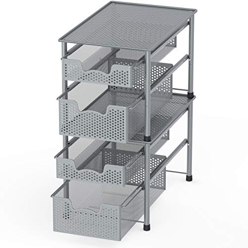 Simple Houseware Stackable 2 Tier Sliding Basket Organizer Drawer, Silver - color: Silver, size: 2-Tier