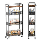 DGSNADGO Slim Rolling Storage Cart, 4-Tier Kitchen Cart on Wheels, Narrow Utility Cart with Handle and Wooden Tabletop for Small Space in Kitchen, Living Room, Bathroom, Rustic Brown and Black - color: Rustic Brown+black