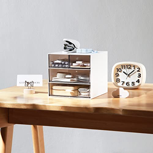 Marknor Makeup Organizer, Desk Organizer with 4 Drawers, Sundries Storage，Vanity Organizer, Cosmetic Storage Organizer, Desk Storage Box, Bathroom Counter or Dresser, White QBH-4CT-1 - color: White